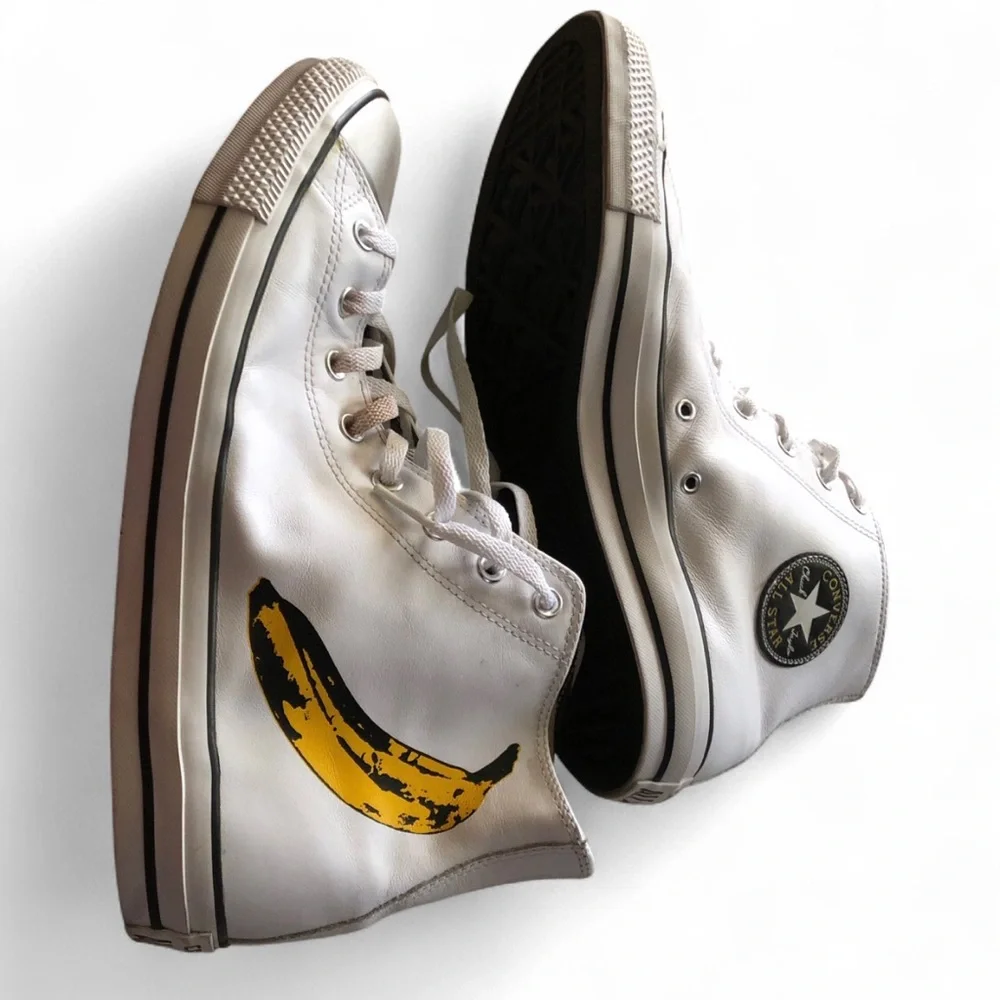 Converse White High-Top Sneakers with Yellow Accent and Black Sole